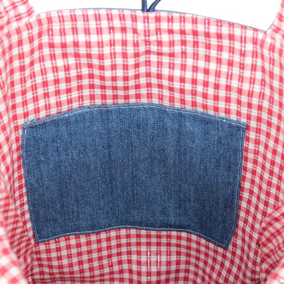 Handcrafted Handsewn Lighthouse Plaid Denim Embellished Lined Shoulder Purse Bag - Picture 16 of 16